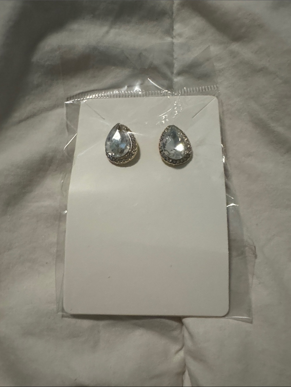 Crystal Teardrop Stud Earrings - Gold Tone